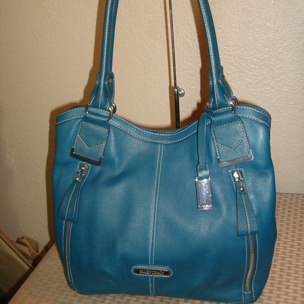 Ellen Tracy Blue Soft Leather Shoulder Bag MINT!